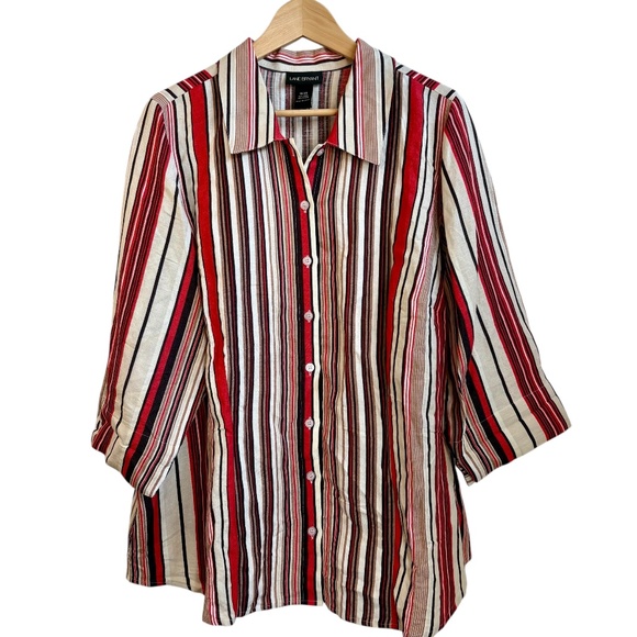 Lane Bryant Tops - Lane Bryant Shirt Women 18/20 Plus Red Striped Button Up Collared 3/4‎ Sleeve